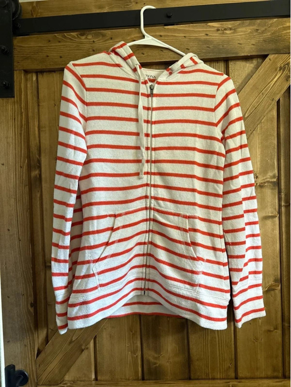 Merona Orange and white striped zip up hoodie